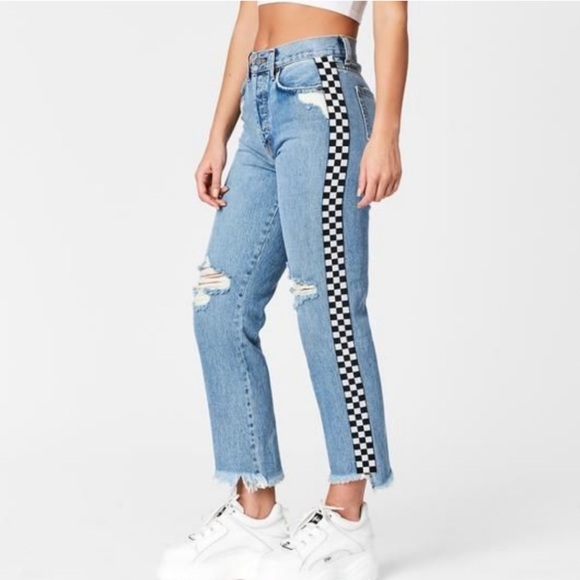 Carmar Denim - Carmar Phoenix Emilia Checkered High Rise Distressed Mom Jeans